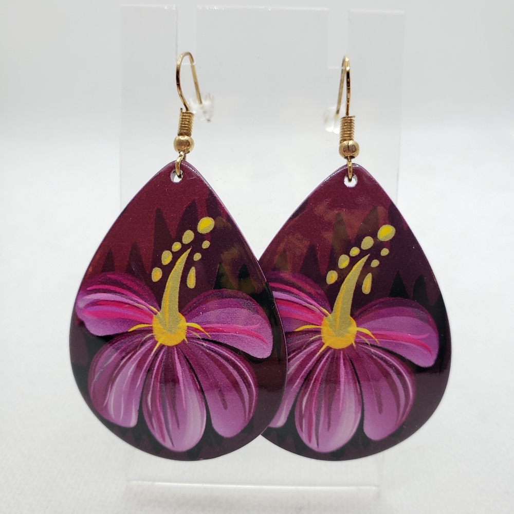 Purple Floral Teardrop Earrings